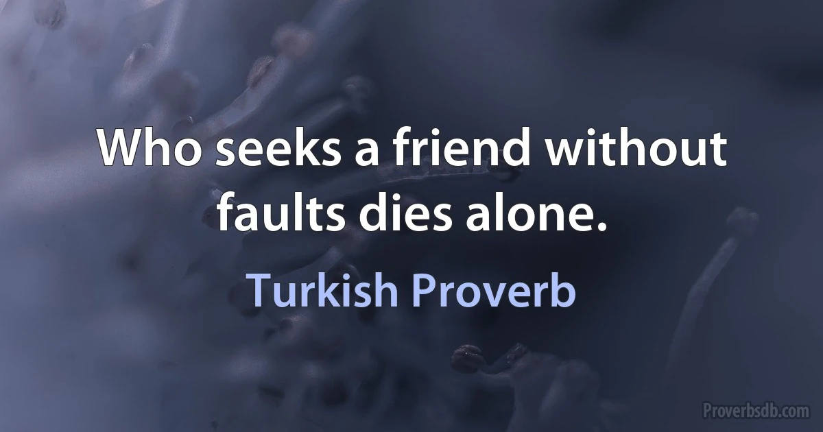 Who seeks a friend without faults dies alone. (Turkish Proverb)