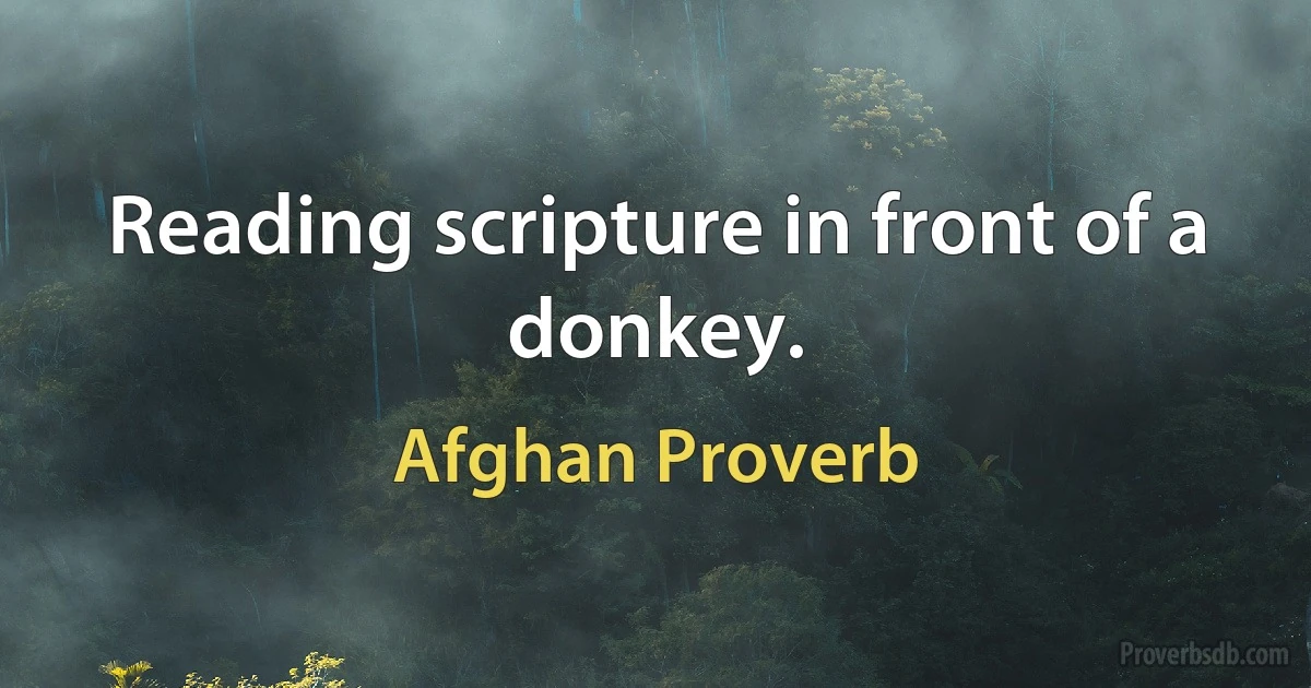 Reading scripture in front of a donkey. (Afghan Proverb)