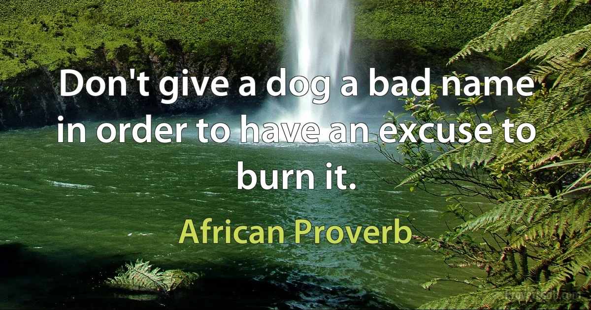 Don't give a dog a bad name in order to have an excuse to burn it. (African Proverb)