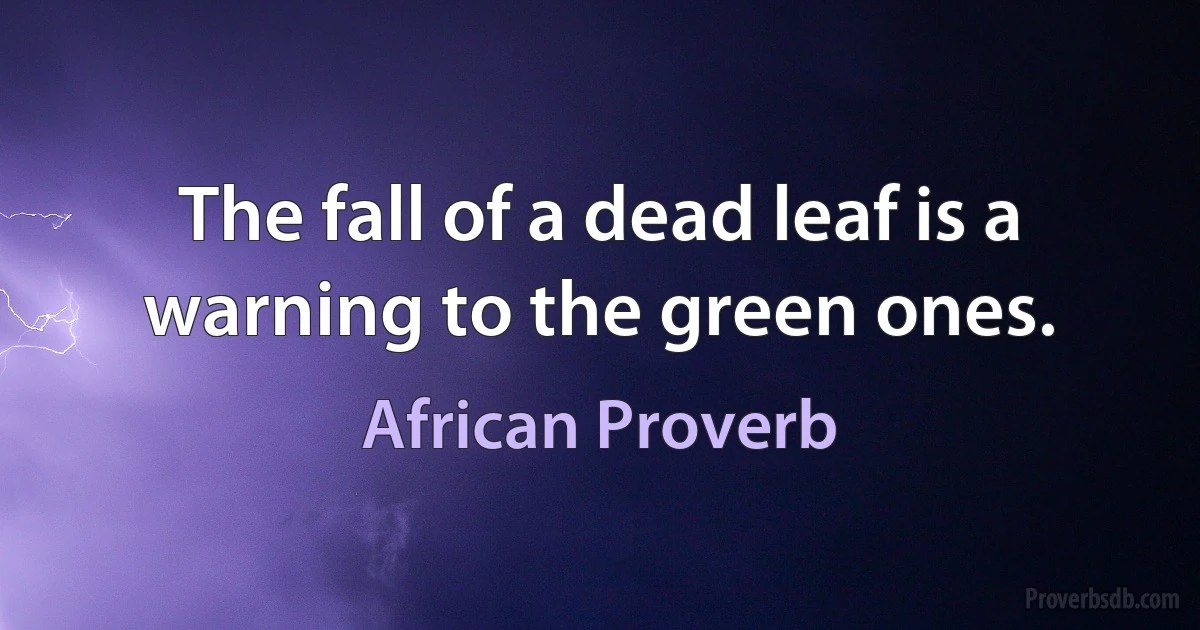 The fall of a dead leaf is a warning to the green ones. (African Proverb)