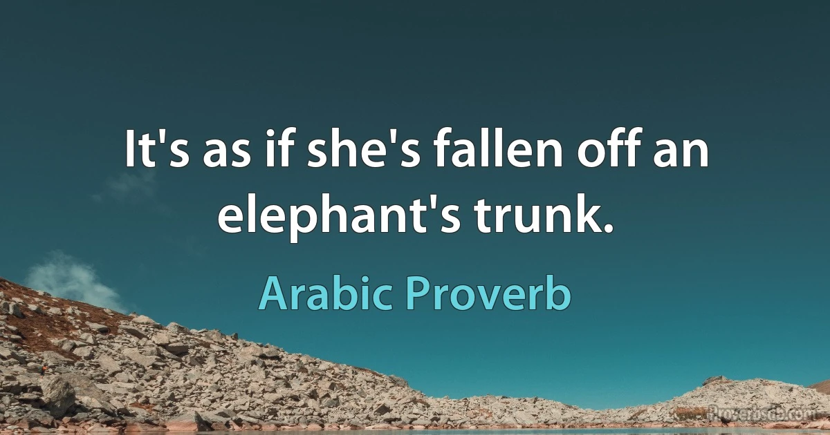 It's as if she's fallen off an elephant's trunk. (Arabic Proverb)