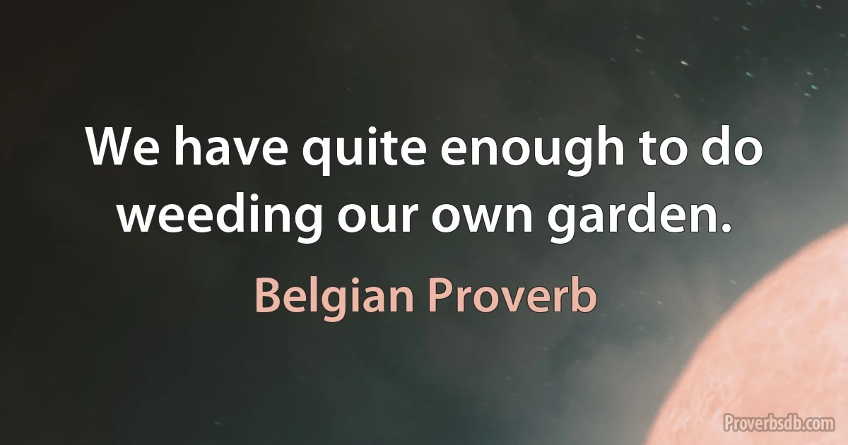 We have quite enough to do weeding our own garden. (Belgian Proverb)