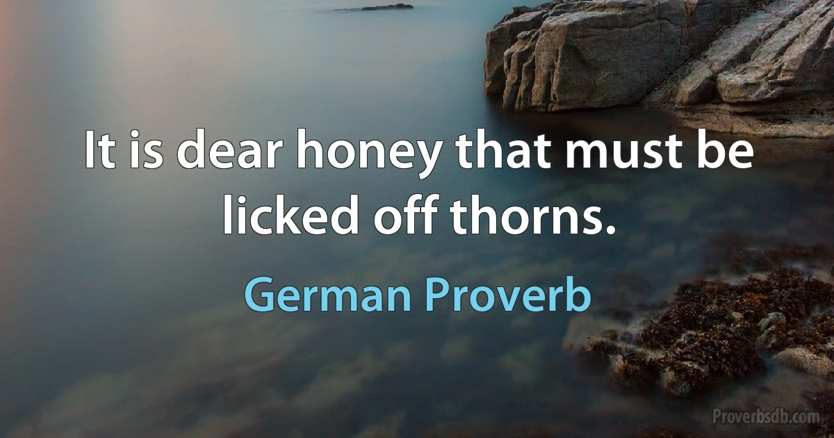 It is dear honey that must be licked off thorns. (German Proverb)