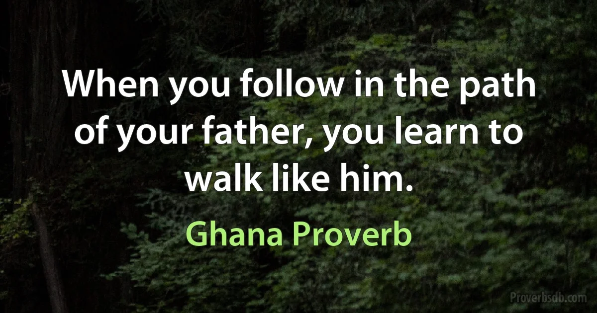 When you follow in the path of your father, you learn to walk like him. (Ghana Proverb)