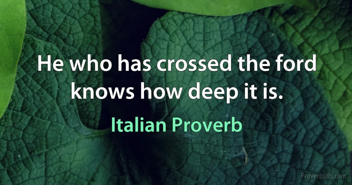 He who has crossed the ford knows how deep it is. (Italian Proverb)