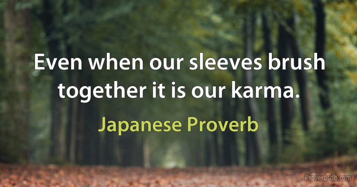 Even when our sleeves brush together it is our karma. (Japanese Proverb)