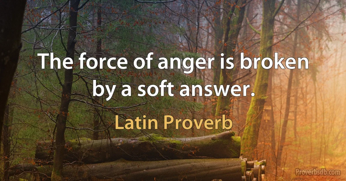 The force of anger is broken by a soft answer. (Latin Proverb)