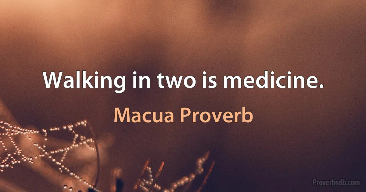 Walking in two is medicine. (Macua Proverb)