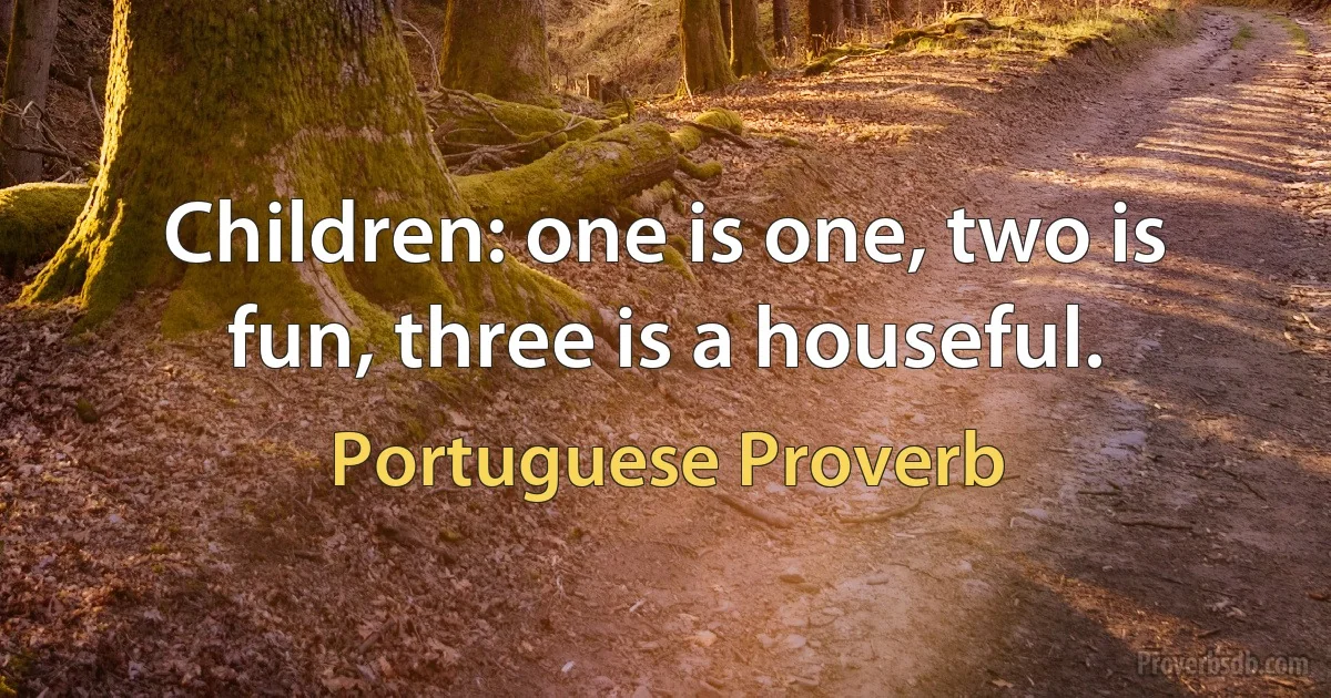 Children: one is one, two is fun, three is a houseful. (Portuguese Proverb)