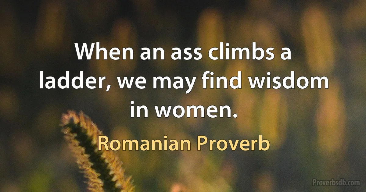 When an ass climbs a ladder, we may find wisdom in women. (Romanian Proverb)