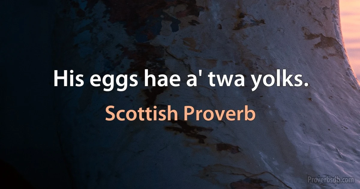 His eggs hae a' twa yolks. (Scottish Proverb)