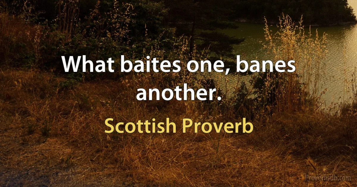 What baites one, banes another. (Scottish Proverb)