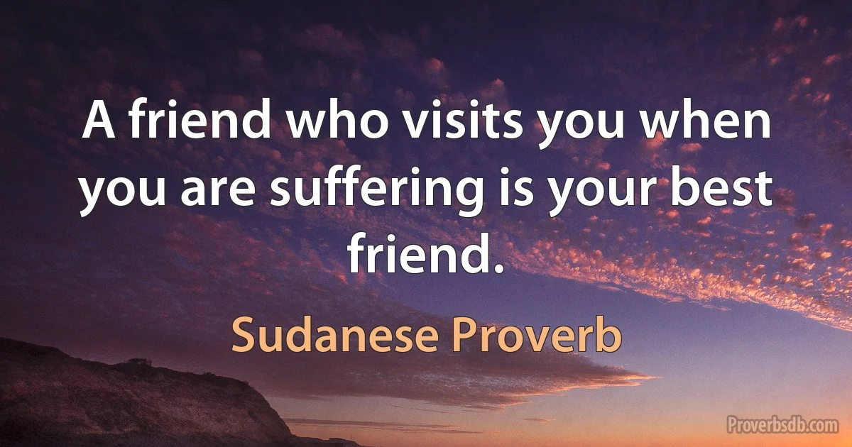 A friend who visits you when you are suffering is your best friend. (Sudanese Proverb)