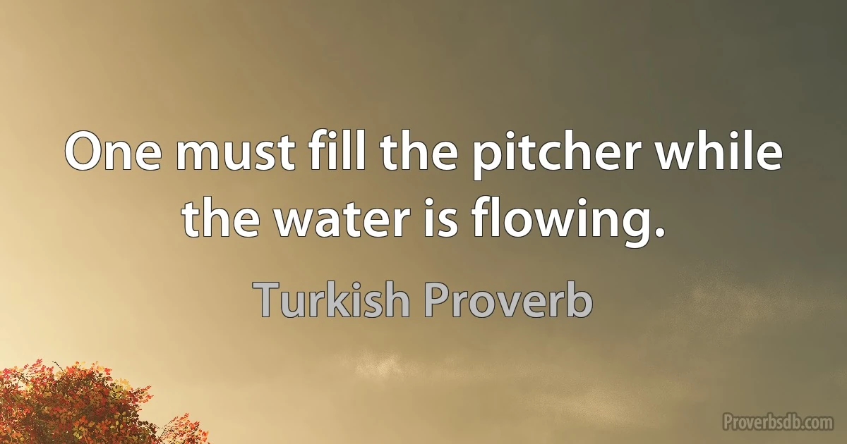 One must fill the pitcher while the water is flowing. (Turkish Proverb)