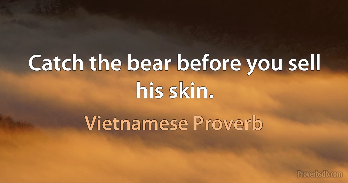 Catch the bear before you sell his skin. (Vietnamese Proverb)