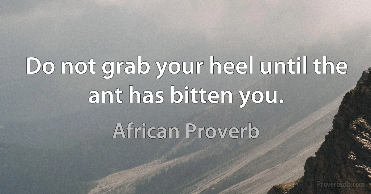 Do not grab your heel until the ant has bitten you. (African Proverb)