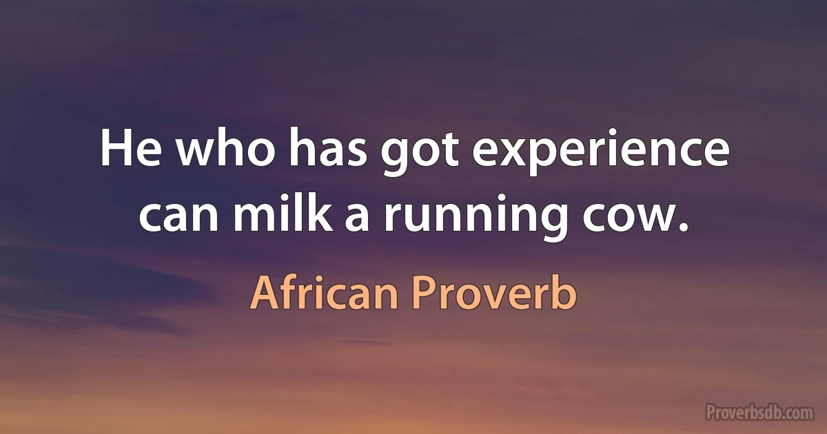 He who has got experience can milk a running cow. (African Proverb)