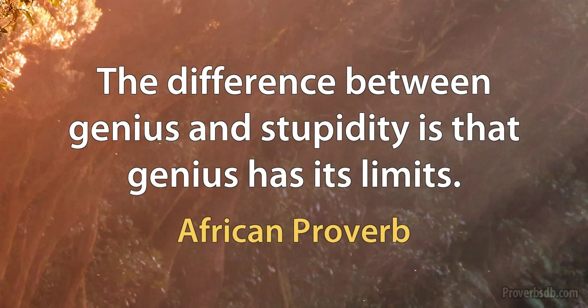 The difference between genius and stupidity is that genius has its limits. (African Proverb)