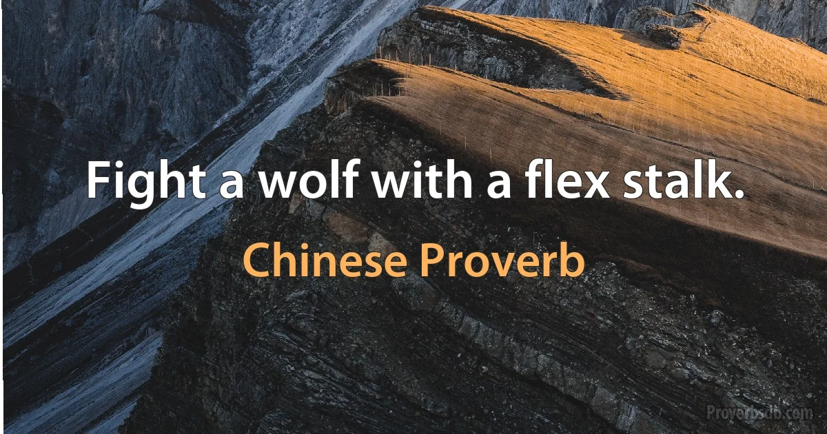 Fight a wolf with a flex stalk. (Chinese Proverb)