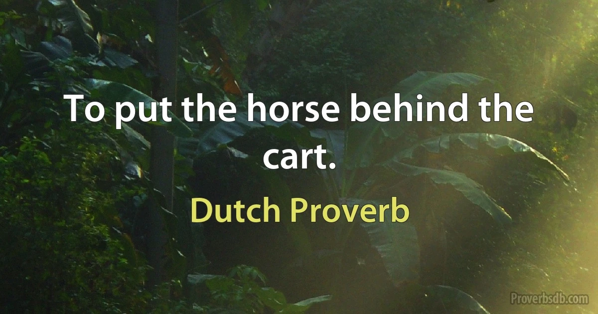 To put the horse behind the cart. (Dutch Proverb)