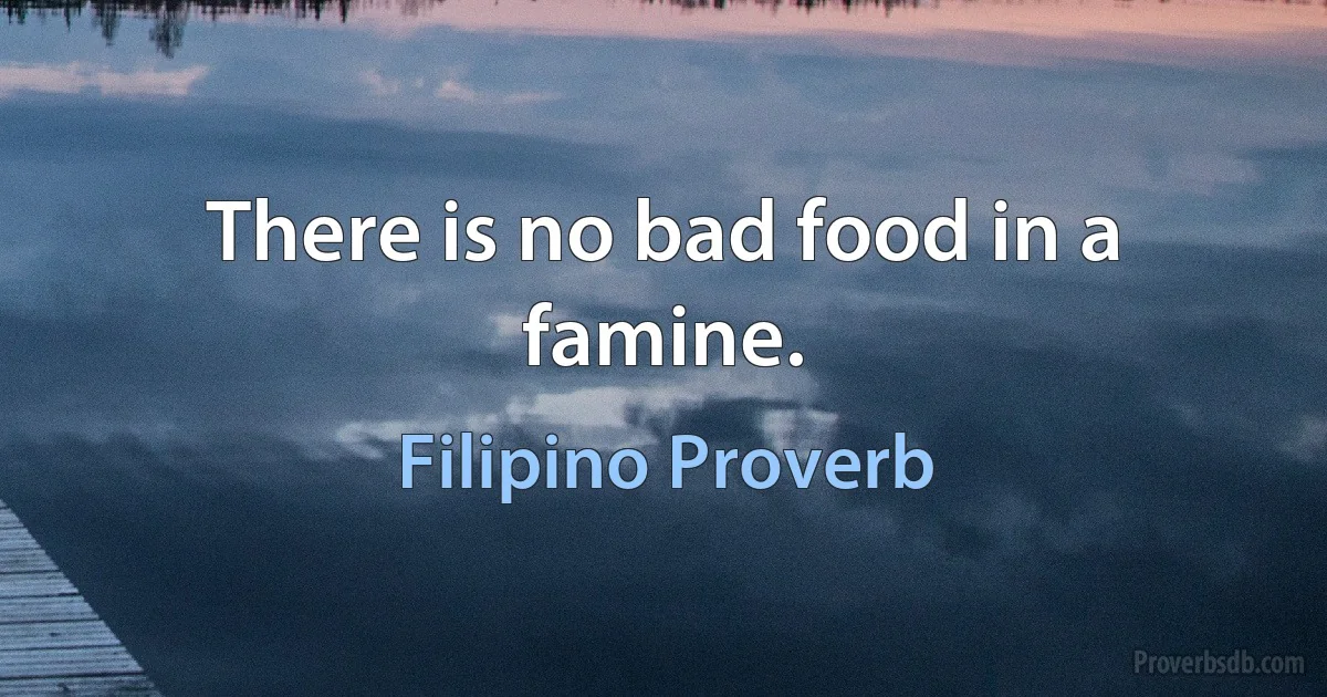 There is no bad food in a famine. (Filipino Proverb)