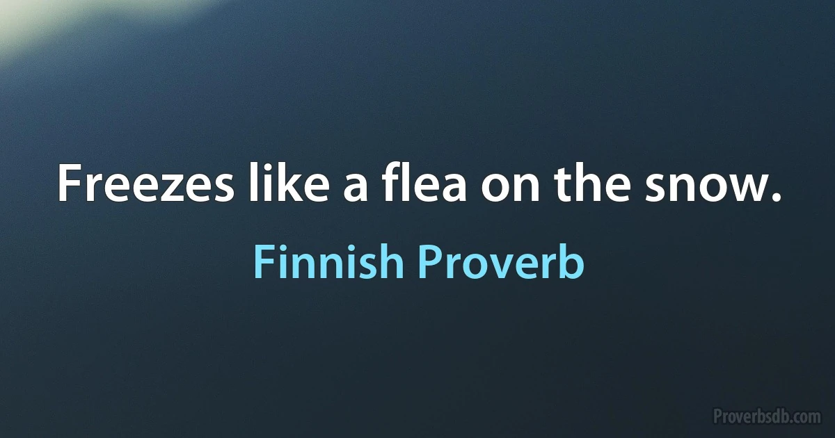 Freezes like a flea on the snow. (Finnish Proverb)