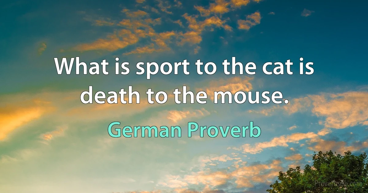 What is sport to the cat is death to the mouse. (German Proverb)