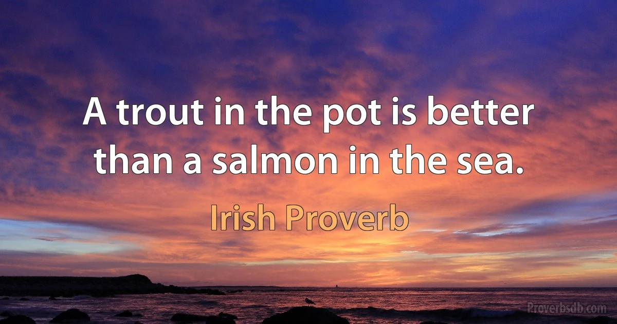 A trout in the pot is better than a salmon in the sea. (Irish Proverb)