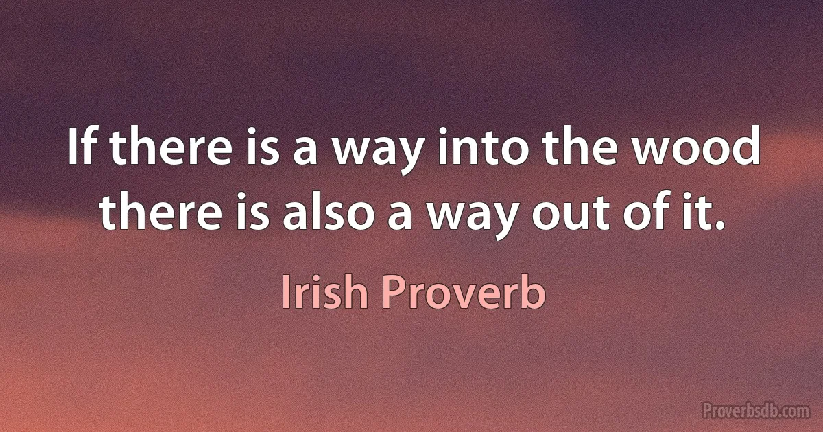 If there is a way into the wood there is also a way out of it. (Irish Proverb)