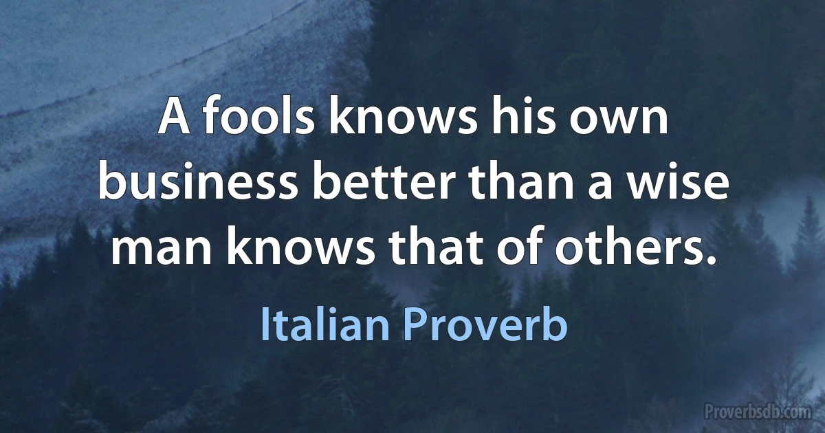 A fools knows his own business better than a wise man knows that of others. (Italian Proverb)