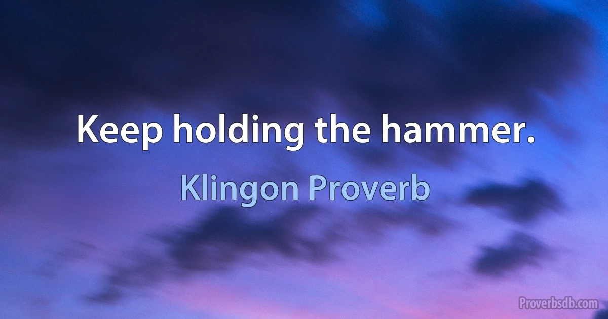 Keep holding the hammer. (Klingon Proverb)