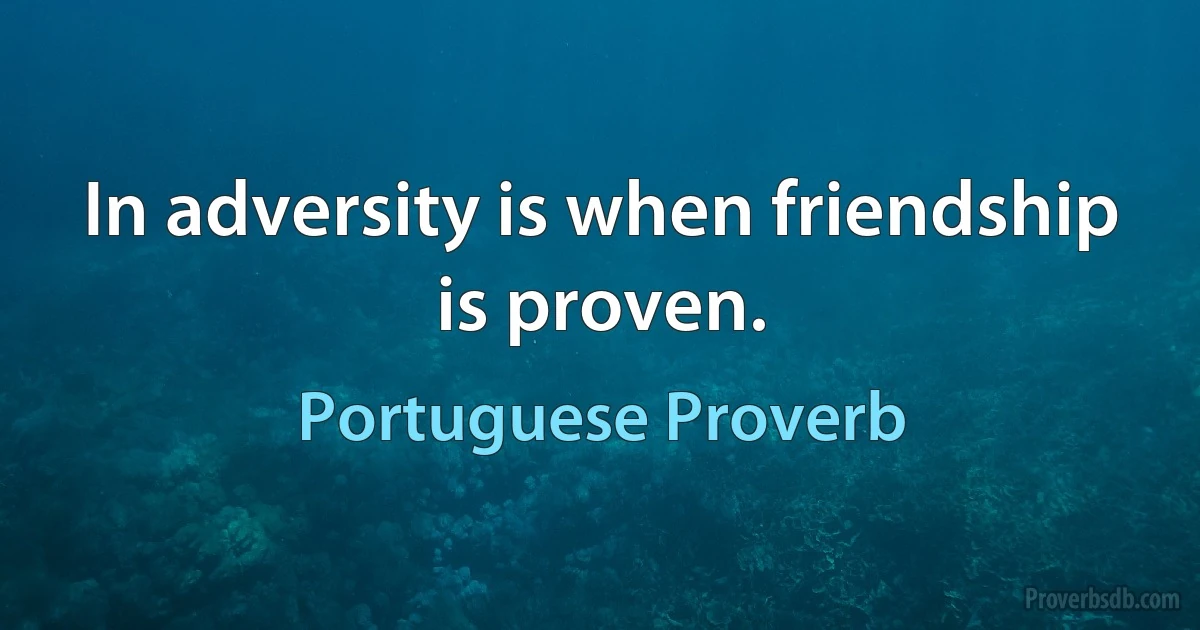 In adversity is when friendship is proven. (Portuguese Proverb)