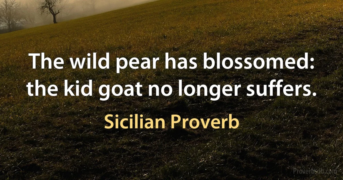 The wild pear has blossomed: the kid goat no longer suffers. (Sicilian Proverb)