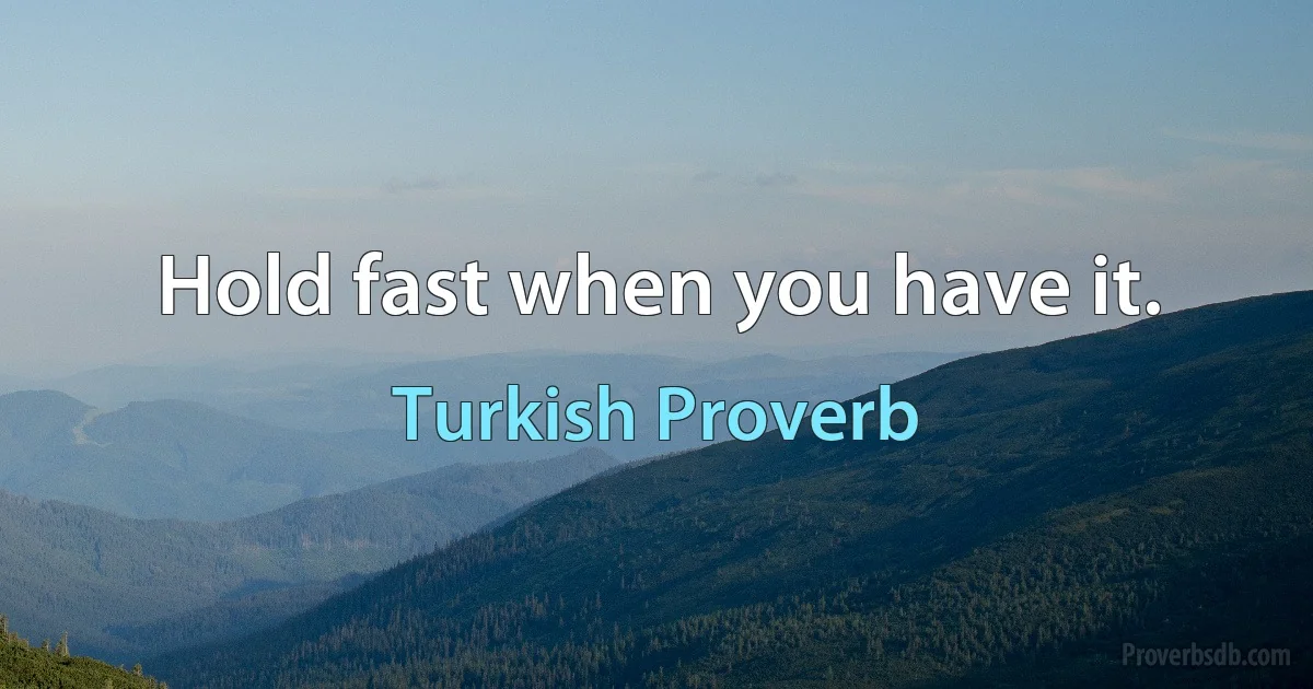 Hold fast when you have it. (Turkish Proverb)