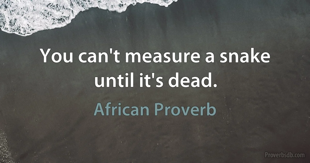 You can't measure a snake until it's dead. (African Proverb)