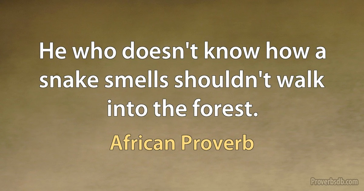 He who doesn't know how a snake smells shouldn't walk into the forest. (African Proverb)