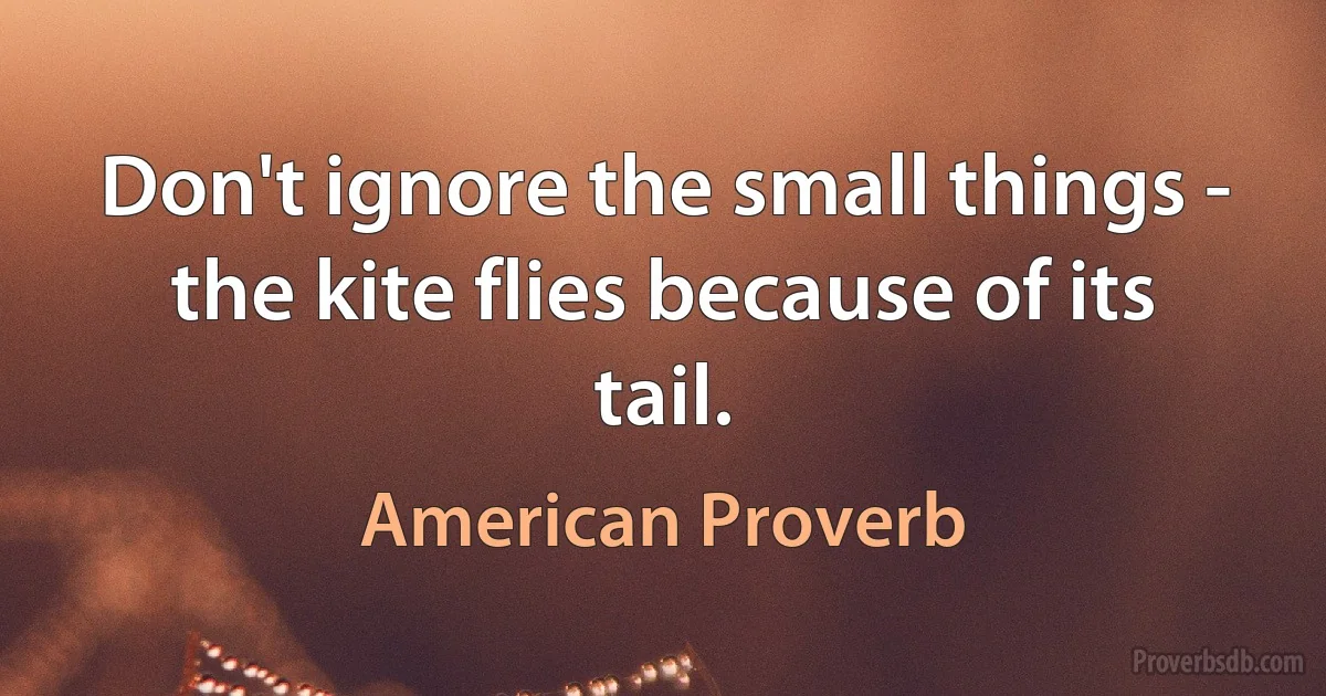 Don't ignore the small things - the kite flies because of its tail. (American Proverb)