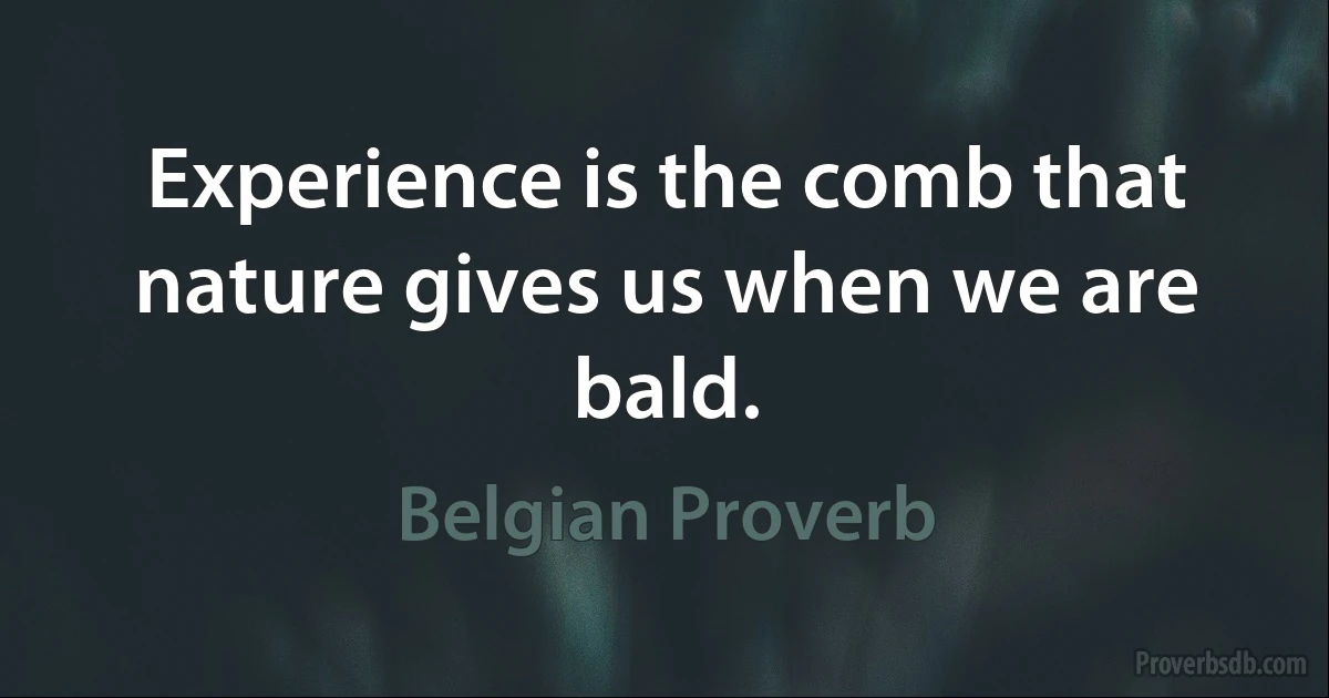 Experience is the comb that nature gives us when we are bald. (Belgian Proverb)