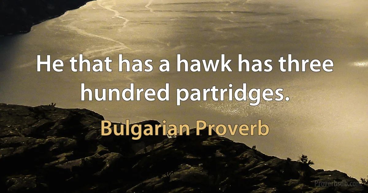 He that has a hawk has three hundred partridges. (Bulgarian Proverb)