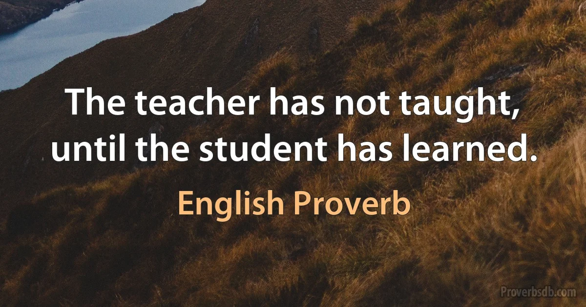 The teacher has not taught, until the student has learned. (English Proverb)