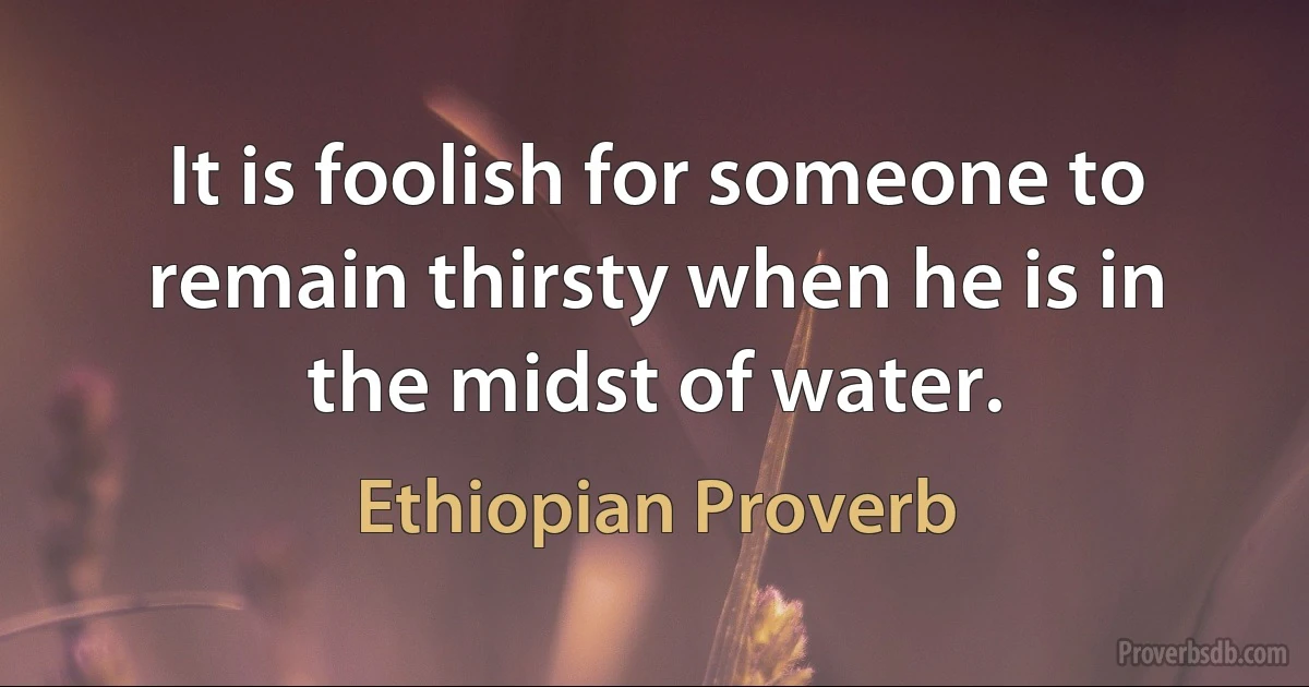 It is foolish for someone to remain thirsty when he is in the midst of water. (Ethiopian Proverb)