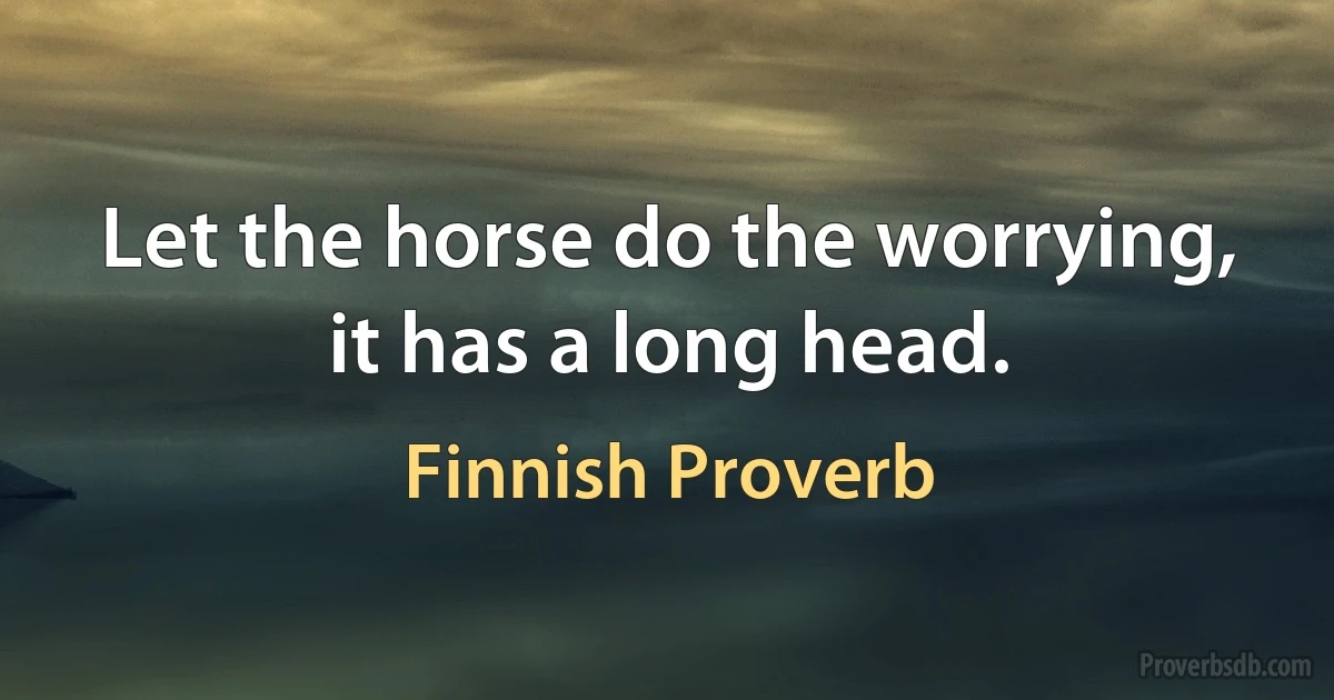 Let the horse do the worrying, it has a long head. (Finnish Proverb)