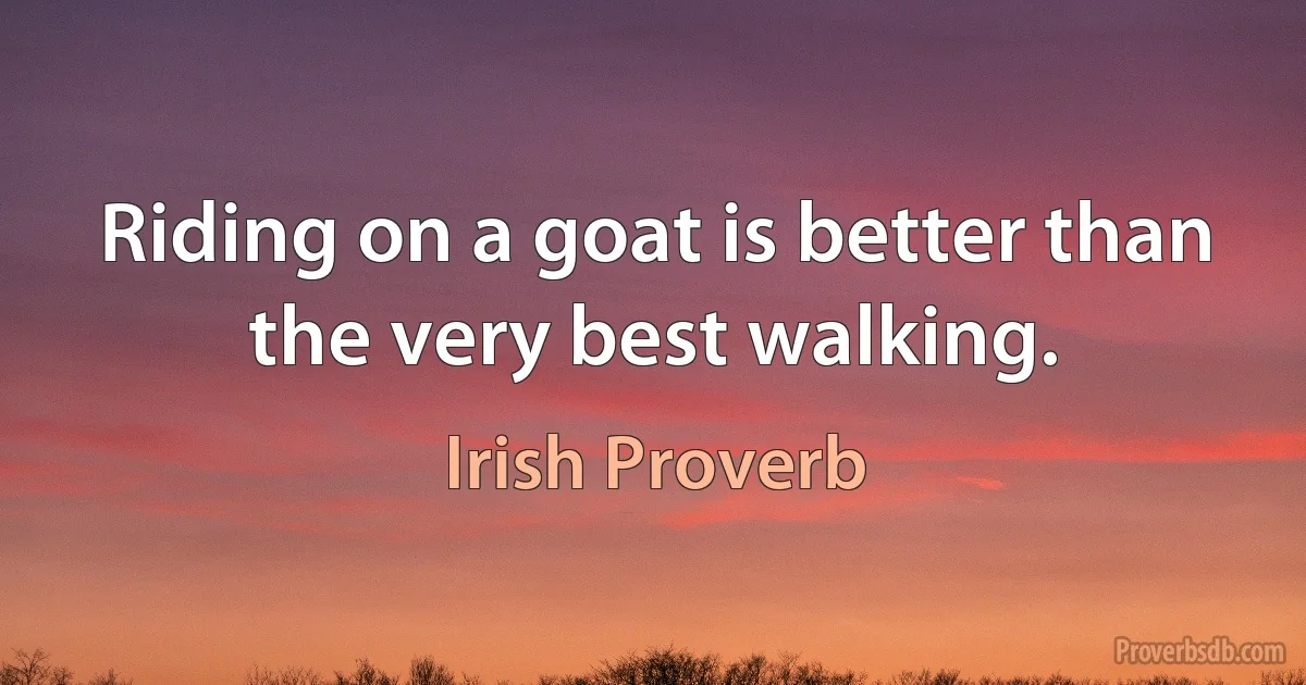 Riding on a goat is better than the very best walking. (Irish Proverb)