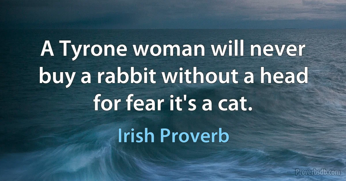 A Tyrone woman will never buy a rabbit without a head for fear it's a cat. (Irish Proverb)