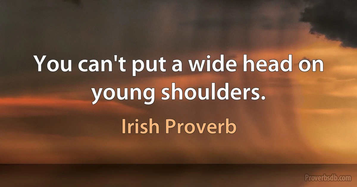 You can't put a wide head on young shoulders. (Irish Proverb)