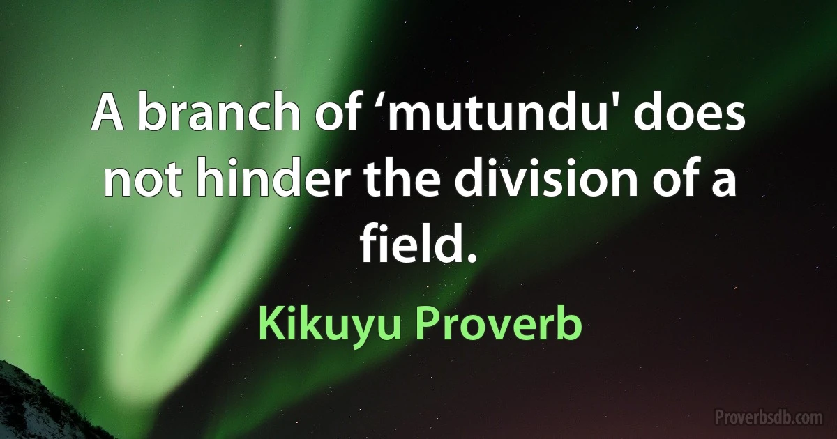 A branch of ‘mutundu' does not hinder the division of a field. (Kikuyu Proverb)