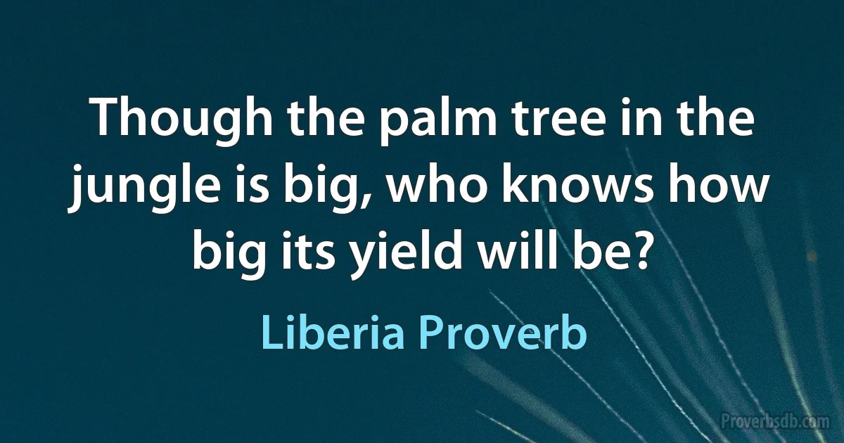 Though the palm tree in the jungle is big, who knows how big its yield will be? (Liberia Proverb)