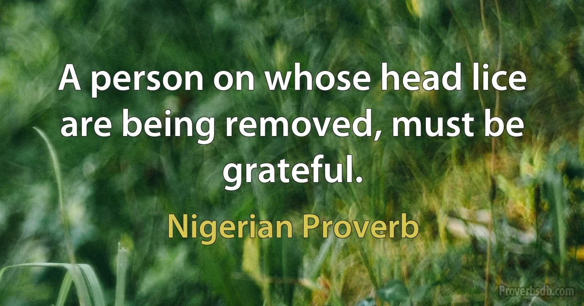 A person on whose head lice are being removed, must be grateful. (Nigerian Proverb)