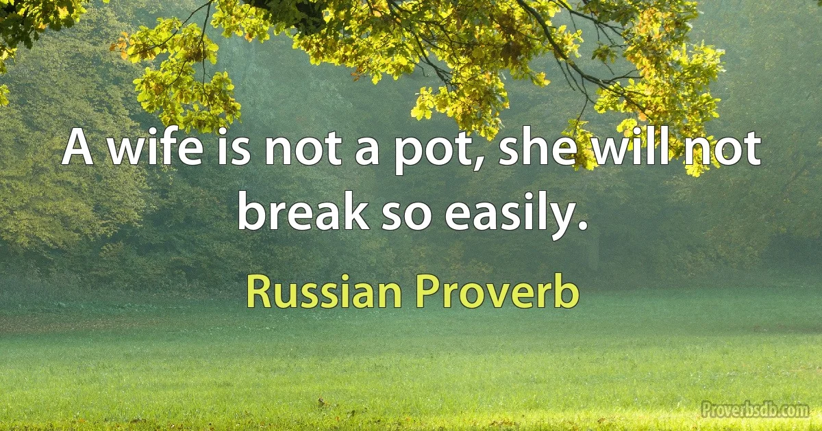 A wife is not a pot, she will not break so easily. (Russian Proverb)