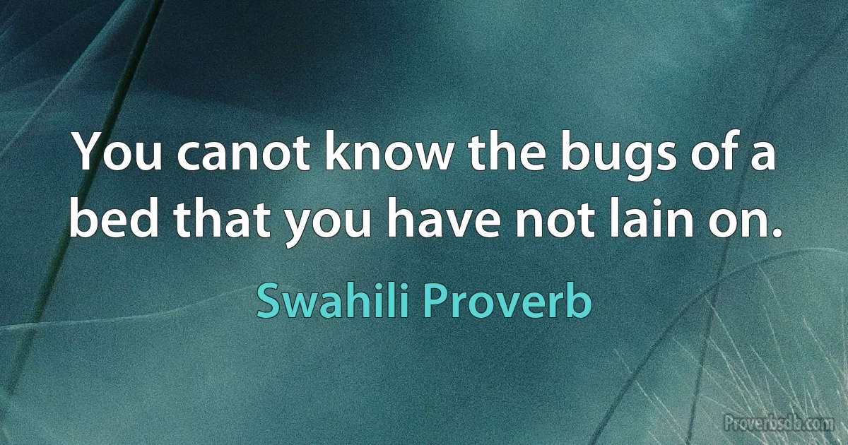 You canot know the bugs of a bed that you have not lain on. (Swahili Proverb)